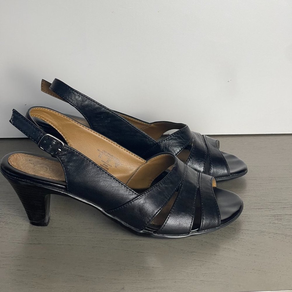 iComfort Leather Black Sling Back Adjustable Strap Sandal  Sz 8